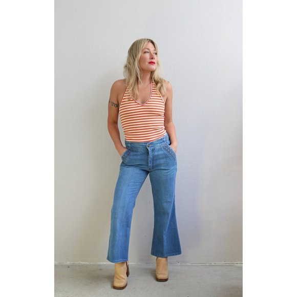 1970's Vintage MD Cimone Baket Weave Bell Bottom Jeans Women's Medium 31" Waist - Picture 5 of 11